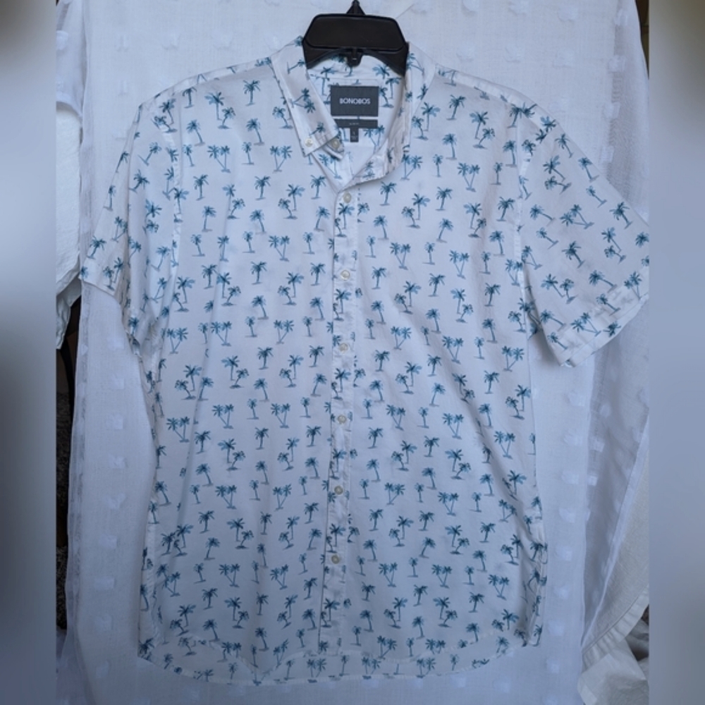 Bonobos Slim Fit Size L short sleeve button up palm trees